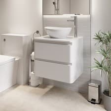 Image of 600mm Bathroom Countertop Vanity Unit Oval Basin Sink Wall Hung White Gloss