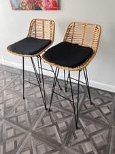 Image of 💜 Bar Rattan an metal Stools 2-Pack with Cushions New