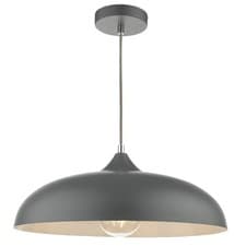 Image of Matt Graphite Grey Metal Vintage Shallow Curved Dome Pendant Ceiling Light 45cm