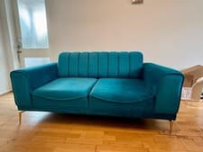 Image of Teal green velvet 3 seater sofa used