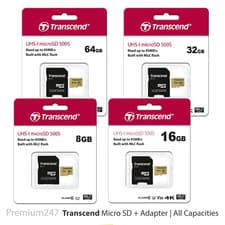 Image of Transcend 8/16/32/64GB Microsdxc 500S Memory Card With Adapter C10 U3 V30 4K
