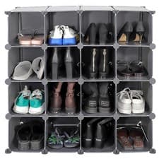 Image of Interlocking 16 Section Multi-Purpose Cube Shoe Storage Rack Organiser GREY