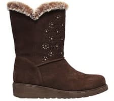 Image of New Skechers 167115 Keepsakes Wedge Lovely Stud Brown Suede Ankle Boots Sale