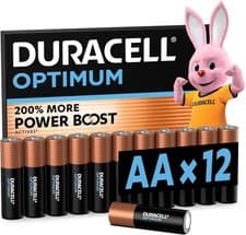 Image of Duracell Optimum AA Batteries 12 Pack 1.5V Alkaline MX1500 Strong Power