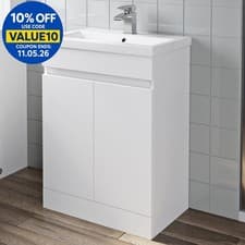 Image of 600mm Freestanding Vanity Unit Basin Sink Bathroom Storage Cabinet Gloss White