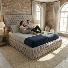 Image of Oreo Ambassador Ottoman Gas Lift Bed Frame Chesterfield Plush Velvet Double King