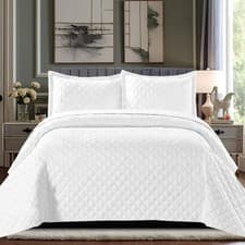 Image of Luxury Quilted Embossed Bedspread 3 Piece Set Single Double All Sizes Bedding