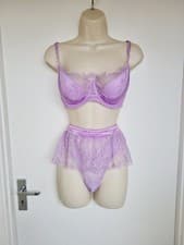 Image of Ann Summers Blossom Lace Lilac Purple Bra 34DD and Thong 12 Set