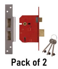 Image of 2 x Union 2234E BS 5 Lever Mortice Sashlock Satin Chrome 67mm