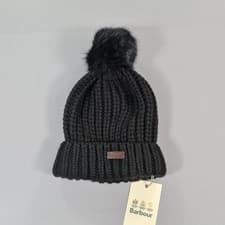 Image of Barbour Womens Beanie Black One Size Saltburn Pom Pom Chunky Knit Hat