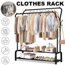 Image of Heavy Duty Metal Double Rail Clothes Garment Hanging Rack Shelf Display Stand UK