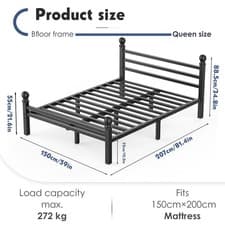 Image of Heavy Duty Bed Frames with Headboard and Footboard, 3/4.6/5FT Metal Platform UK
