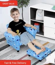 Image of Cute Cloud Star Child Armchair Seat Wood Frame w/ Footrest Padding Blue
