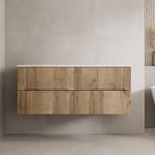 Image of 1200mm Oak White Marble Vanity Unit Double Wall Hung No Basin Fluted Soft Close