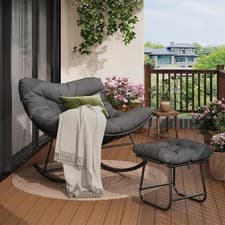 Image of Oversized Garden Rocking Chair with Footrest Metal Frame Indoor Outdoor Yard