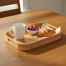Image of Bamboo Serving Tray Polished Finish Rectangular Food Tray for Dining Room