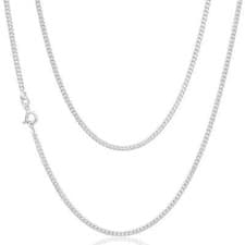 Image of 375 Solid 9ct White Gold Diamond Cut Fine Curb Chain Link Necklace 16" 18" 20"