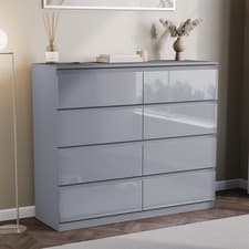 Image of High Gloss 8 Drawer Chest of Drawers Wide Storage Bedroom Furniture