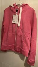 Image of Women’s Pink Plain Zip Up Long Sleeve Hoodie With Pockets S