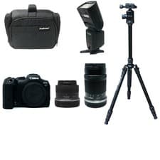 Image of Canon R7 Camera + RF-S 18-45mm + RF-S 55-210mm Lens + Bag + Flash + Tripod