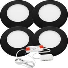Image of 4x BLACK Ultra-Slim Round Under Cabinet Surface Light & Driver - Warm White LED