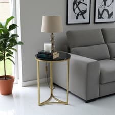 Image of Gabriella Accent Side Table/Round Marble Top End Table,Black-ST109MB
