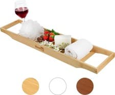 Image of Bamboo Wood Bath Tub Rack Bathroom Shelf Tidy Tray Storage Caddy Organiser Brown