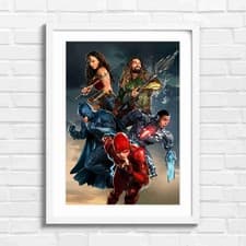 Image of Justice League Heroes Squad Action Original Framed Wall Art Print Large Picture