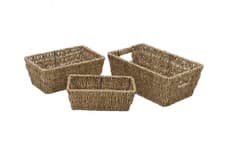 Image of Rectangular Seagrass Storage Baskets Set Of 3 Tapered Nesting Home Storage Trays
