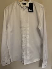Image of The Kooples White Tuxedo Shirt Mens M Pleated Bib Formal Cotton NWT RRP £195
