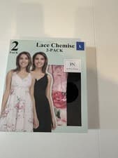 Image of NIB FN By Flora Nikrooz Women's 2-Pack Lace Chemise, Black/Rose, Size Large