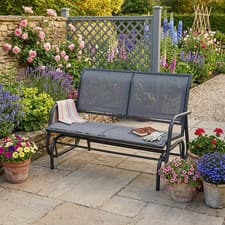 Image of Rocking Bench 2 Seater Steel Garden Glider Outdoor Patio Chair Weatherproof Grey
