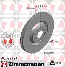 Image of 2x Brake disc internally vented 600.3243.20 ZIMMERMANN for VW SKODA SEAT AUDI