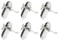 Image of Door Handle Chrome Polished Pack of 6 pairs Shaped Scroll Latches incl 168x42mm