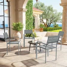 Image of Stackable Garden Chairs Set of 4, Rattan Effect Outdoor Dining Chairs, Light Gre