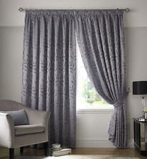 Image of Tivoli Silver Curtains Pencil Pleat Heading Inc Tie Backs