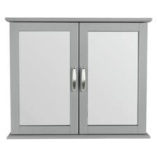 Image of Mirrored Bathroom Cabinet Grey Wall Mounted 2 Door Storage Unit Tongue Groove