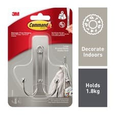 Image of Command Brushed Nickel Double Decorative Hook for Indoor Use Self Adhesive
