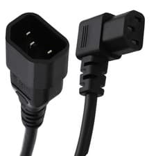 Image of Power Extension Cable Right Angle C13 IEC Male to Female C14 UPS Lead 2m Black