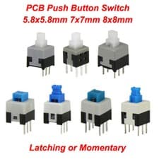 Image of Push Button Switch DPDT Latching or Momentary PCB 5.8x5.8mm7x7mm 8x8mm 8.5x8.5mm
