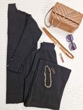 Image of Womens matching co-ord set. High neck, ribbed, long sleeve, knitwear set.