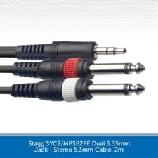 Image of PRO 2m 3.5mm Stereo Jack to 2x 6.35mm 1/4" Mono Jack Lead Left/Right Audio Cable