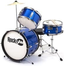 Image of RockJam 3-Piece Junior Drum Set Crash Cymbal Drumsticks Adjustable Throne RJ1033