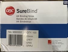 Image of (100-Pack) GBC 25mm SureBind GREY A4 Binding Strips (VAT Invoice)