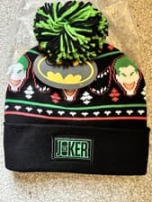 Image of Official DC The Joker Beanie Bobble Hat Black Adult Unisex New With Tags