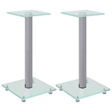 Image of Speaker Stands Floor Stand 2 pcs Silver Tempered Glass 1 Pillar Design vidaXL