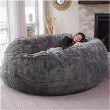Image of Giant Fur Bean Bag Chair for Adult Living Room Furniture Big Round Soft Fluffy 