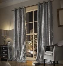Image of Kylie Minogue Iliana Silver Velvet Eyelet Ring top Lined Curtains 66 X 90