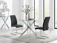 Image of NOVARA 100cm Round Chrome Dining Table & 2 Faux Leather Lorenzo Dining Chairs