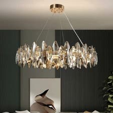 Image of Modern Round Crystal Chandelier Luxury Gold K9 Crystal Pendant Light Living Room